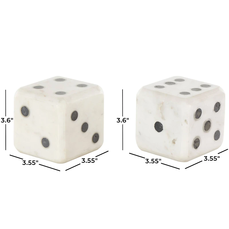 3.5" White Marble Dice Decorative Bookend Set
