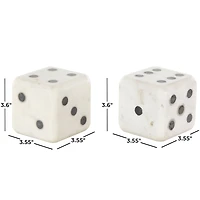 3.5" White Marble Dice Decorative Bookend Set