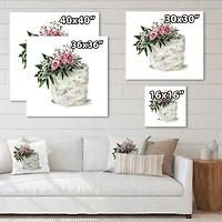 Designart - Pink Roses and White Flowers On Cake