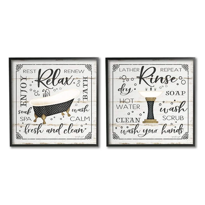 Stupell Industries Chic Bathroom Bath and Sink Cleanliness Phrases Black Framed Wall Art