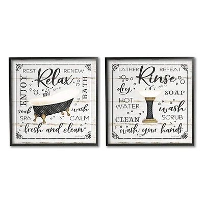 Stupell Industries Chic Bathroom Bath and Sink Cleanliness Phrases Black Framed Wall Art
