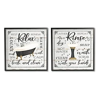 Stupell Industries Chic Bathroom Bath and Sink Cleanliness Phrases Black Framed Wall Art
