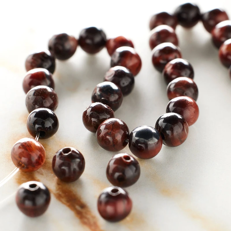 12 Pack: Red & Brown Tiger Eye Round Beads, 6mm by Bead Landing™