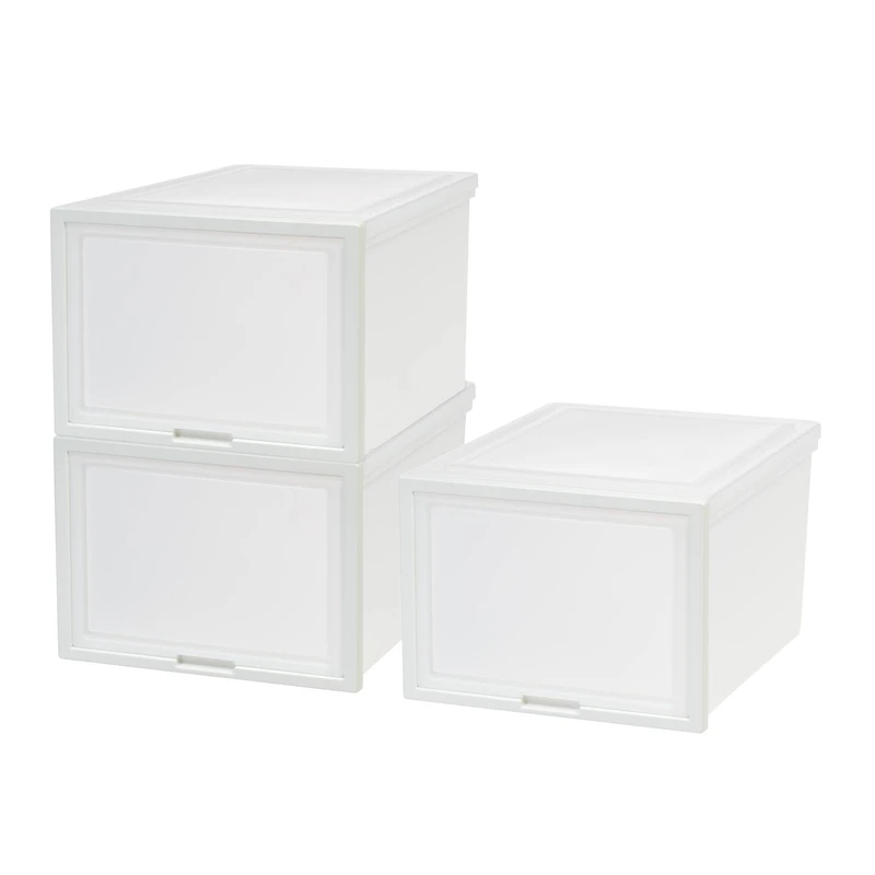 Iris® White Deep Box Chest With Sliding Door, 3 Pack