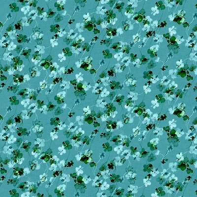 Fabric Editions Turquoise Watercolor Floral Cotton Fabric