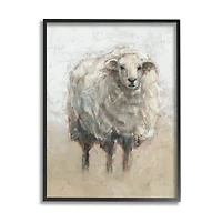 Stupell Industries Fluffy Sheep Farm Animal Beige Tan Painting Framed Wall Art