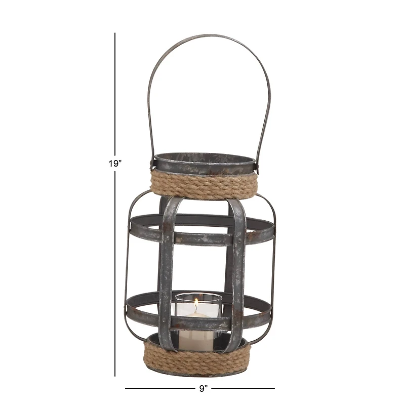 12" Gray Iron Industrial Candle Holder Lantern
