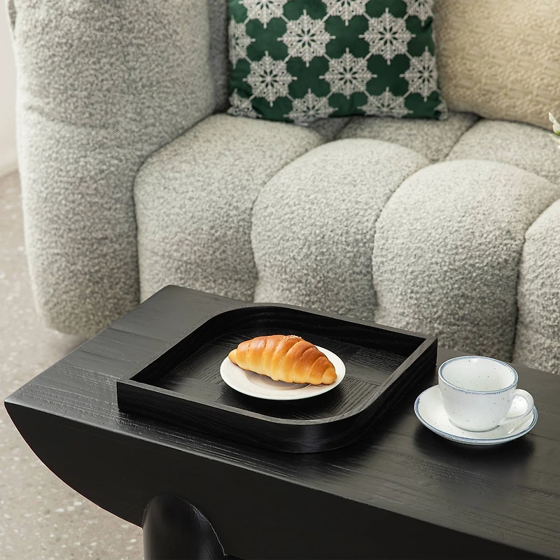 Glitzhome® Black Leaf Shape Ash Wood Decorative Trays Set