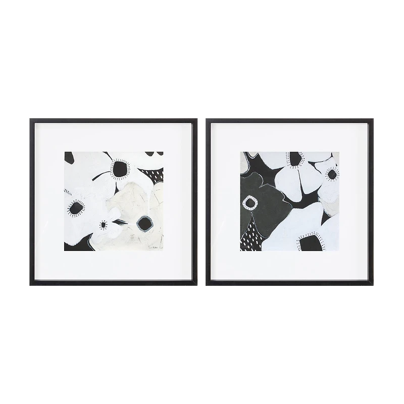 Black & White Framed Anemone Floral Print Set