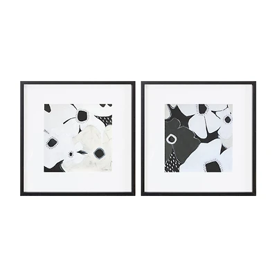 Black & White Framed Anemone Floral Print Set