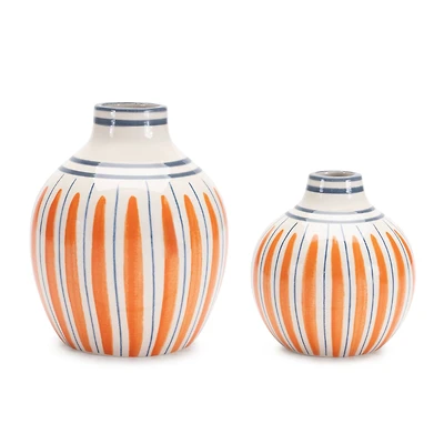 Orange Multi-Striped Stone Vase Set