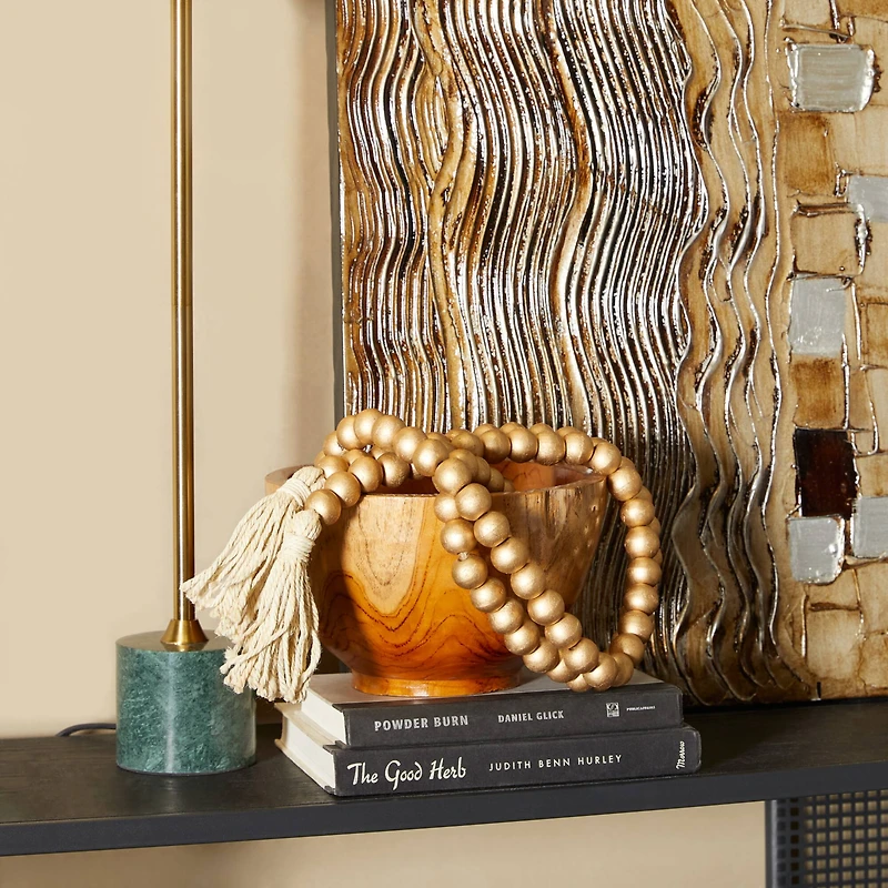 Gold Mango Wood Beaded Garland with Tassel