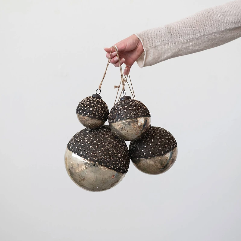 Hello Honey® 8" Starry Bronze & Dipped Silver Mercury Glass Ball Ornament