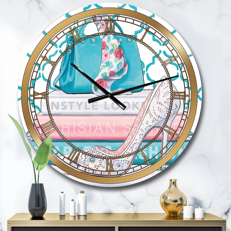 Designart 'Pink Fashion High Heels Iv Glam Wall Clock