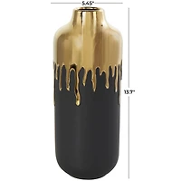 CosmoLiving by Cosmopolitan 14" Black Ceramic Vase with Gold Melting Drips