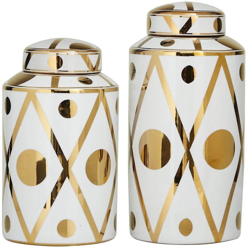 The Novogratz White & Gold Ceramic Geometric Decorative Jars Set