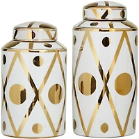 The Novogratz White & Gold Ceramic Geometric Decorative Jars Set