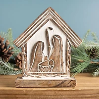 7" Carved Holy Family Nativity Barn, 2ct.