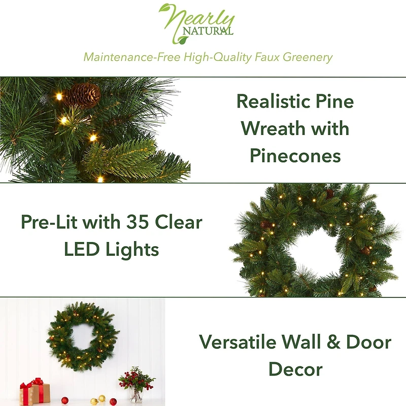 24" LED Mixed Pine Artificial Christmas Wreath