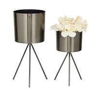 Dark Grey Contemporary Planter, Set of 2" 12", 9"