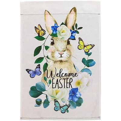 Beige Welcome Easter Floral Bunny & Butterflies Garden Flag