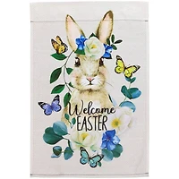 Beige Welcome Easter Floral Bunny & Butterflies Garden Flag