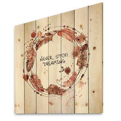 Designart - Impression Of Bird Feathers In Earth Tones - Traditional Print on Natural Pine Wood