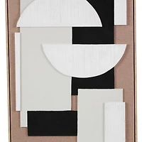 25" x 37" Brown Wooden Geometric Wall Art with Abstract Black and White Shapes