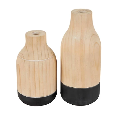 Natural Wood Color Block Vase Set