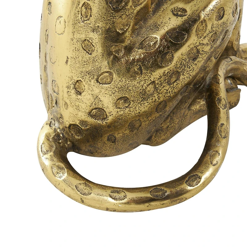 25" Gold Aluminum Leopard Spotted Sitting Accent Table with Glass Tabletop