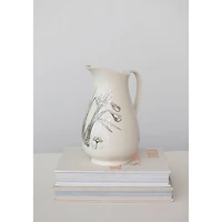 Hello Honey® 2qt. White & Charcoal Flower Design Stoneware Pitcher