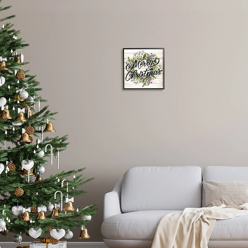 Stupell Industries Merry Christmas Botanical Wreath Framed Giclee Art