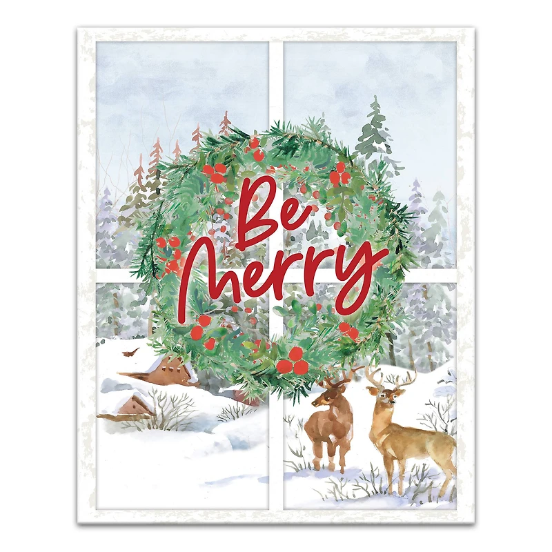 Be Merry Winter Window 16x20 Canvas Wall Art
