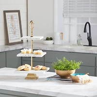 White Marble & Aluminum 3 Tier Tray Stand