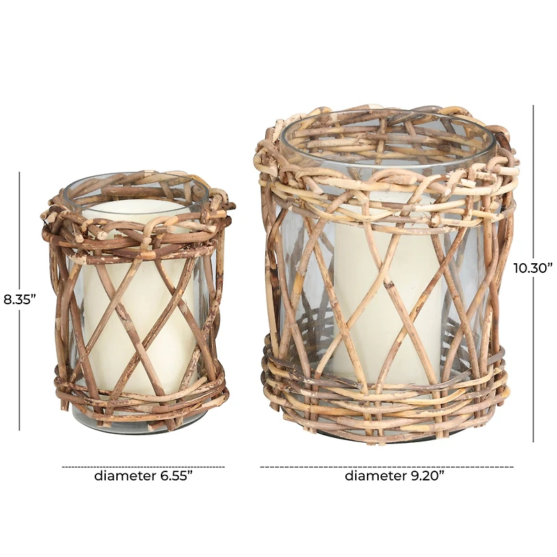 Clear Glass & Rattan Woven Candle Holder Set