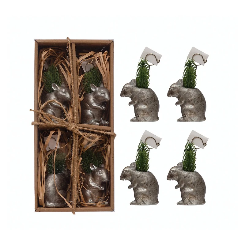 Hello Honey® Silver Antique Finish Resin Mouse Card Holders, 4ct.