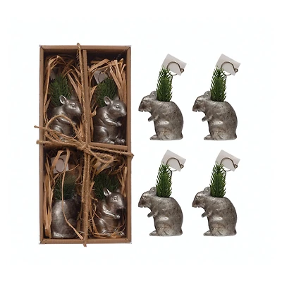 Hello Honey® Silver Antique Finish Resin Mouse Card Holders, 4ct.