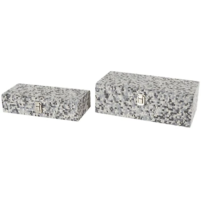 Gray Fabric Handmade Storage Decorative Box with Bronze Latches Set