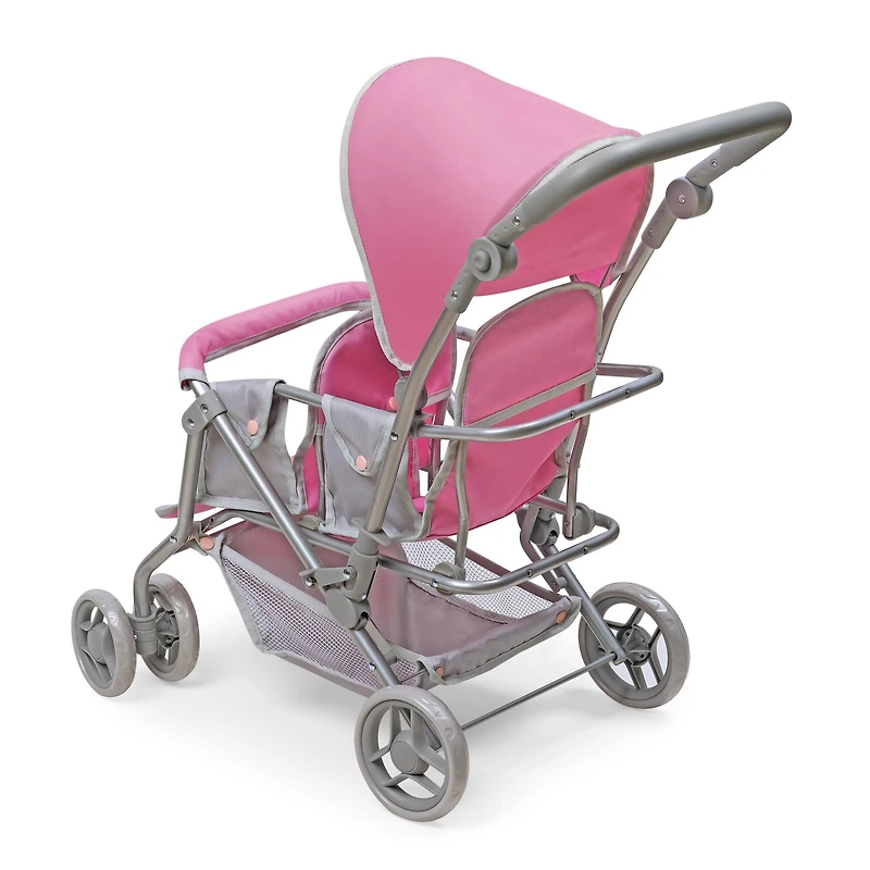 Badger Basket Gray & Pink Cruise Folding Inline Double Doll Stroller