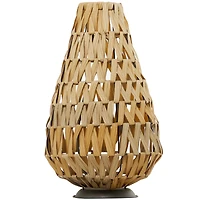 19" Light Brown Plastic Rattan Handmade Candle Lantern with Wrapped Zig Zag Design