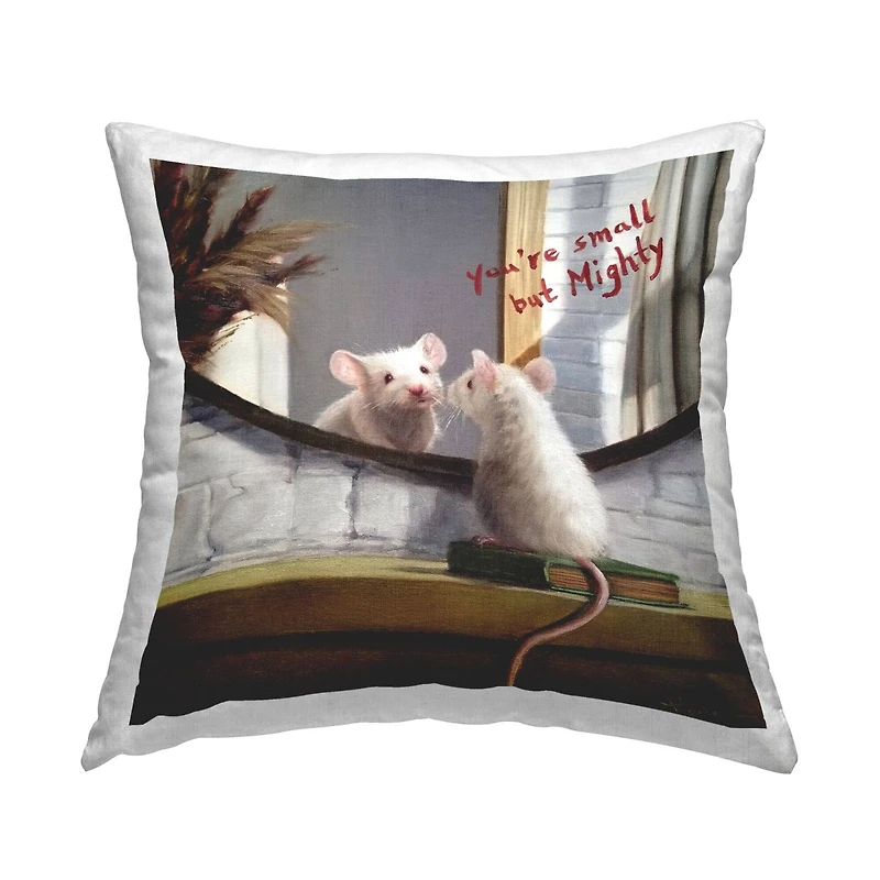 Stupell Industries Small but Mighty Sentiments Adorable Mouse in Mirror Throw Pillow 18" x 18"