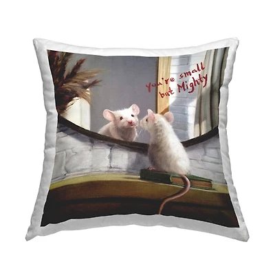 Stupell Industries Small but Mighty Sentiments Adorable Mouse in Mirror Throw Pillow 18" x 18"