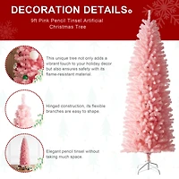 9ft. Unlit Pink Pencil Tinsel Artificial Christmas Tree