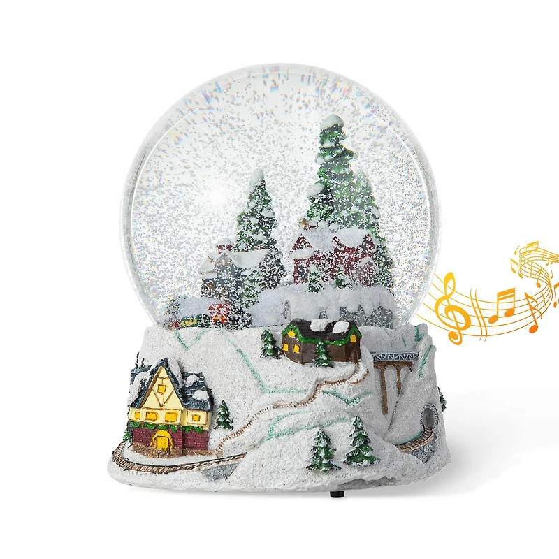 Glitzhome® 8" Lighted Musical Snowflakes Village Waterglobe