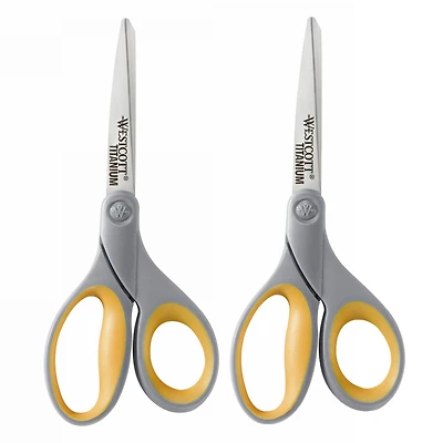 Westcott® 8" Gray & Yellow Soft Grip Titanium Bonded Straight Scissors, 2ct.
