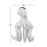 Silver Porcelain Glam Octopus Sculpture, 17" x 11" x 12"