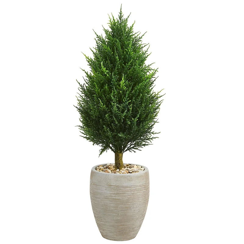 3.5ft. UV Resistant Cypress Cone Artificial Tree in Oval Planter