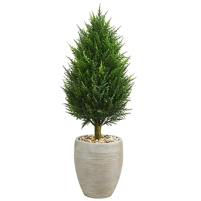 3.5ft. UV Resistant Cypress Cone Artificial Tree in Oval Planter