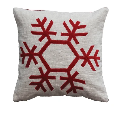 Hello Honey® Cream & Red Embroidered Snowflake Pillow