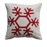 Hello Honey® Cream & Red Embroidered Snowflake Pillow